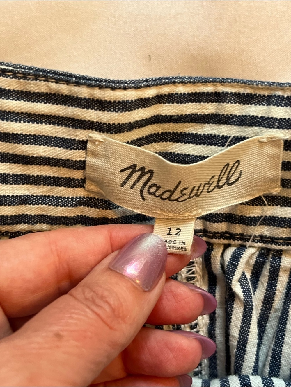 Madewell Striped Button Front Midi Skirt 100% Cotton Size 12 Coastal Preppy - Picture 7 of 9